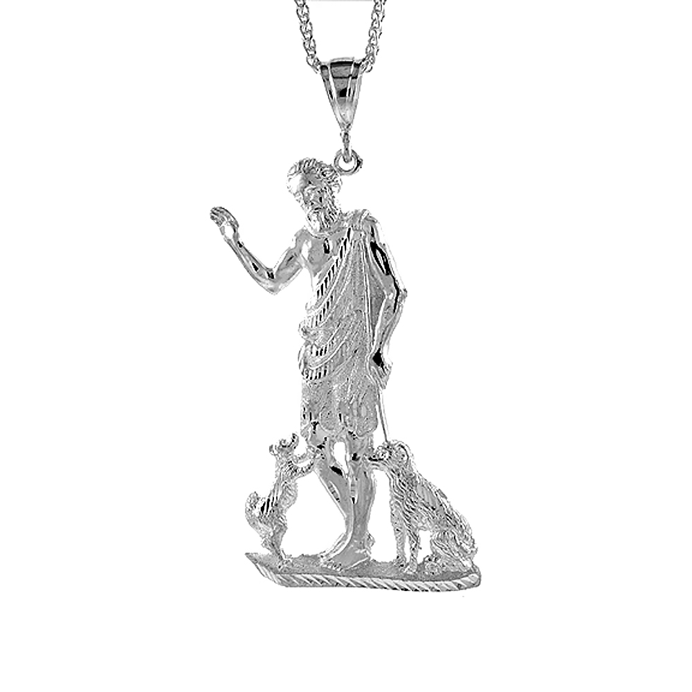 3 7/8 inch Large Sterling Silver St. Lazarus Pendant for Men Diamond Cut finish