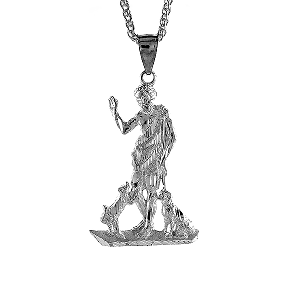 2 3/8 inch Large Sterling Silver St. Lazarus Pendant for Men Diamond Cut finish