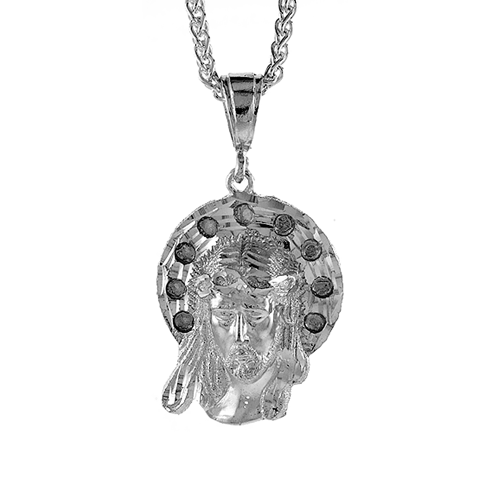 1 1/2 inch Large Sterling Silver Christ Pendant for Men Diamond Cut finish