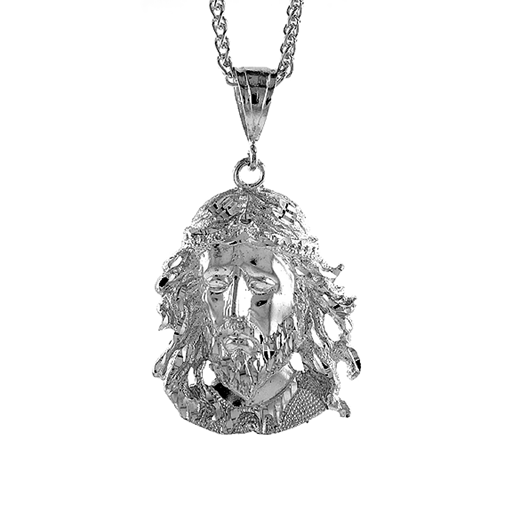 2 inch Large Sterling Silver Christ Pendant for Men Diamond Cut finish