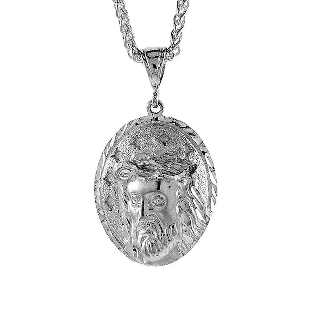 1 1/2 inch Large Sterling Silver Christ Pendant for Men Diamond Cut finish