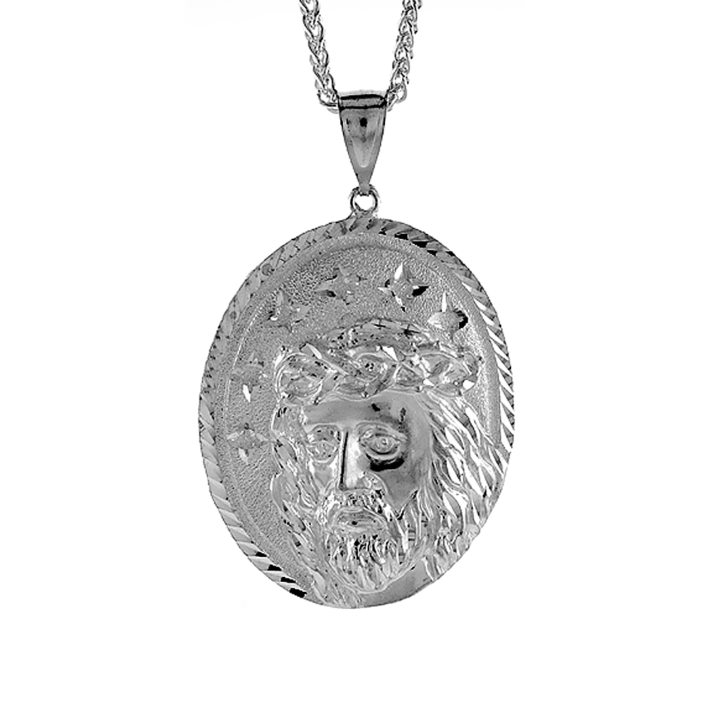 2 1/4 inch Large Sterling Silver Christ Pendant for Men Diamond Cut finish