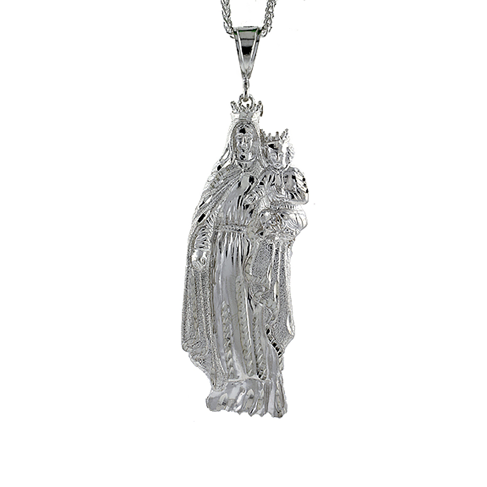 4 1/4 inch Large Sterling Silver Mary and Christ Pendant for Men Diamond Cut finish