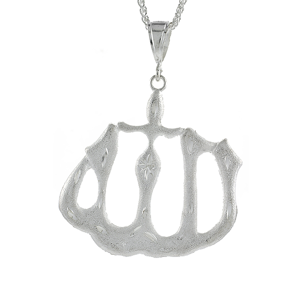 2 3/4 inch Large Sterling Silver Allah Pendant for Men Diamond Cut finish