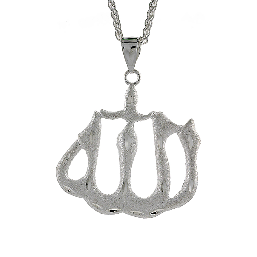 2 1/8 inch Large Sterling Silver Allah Pendant for Men Diamond Cut finish