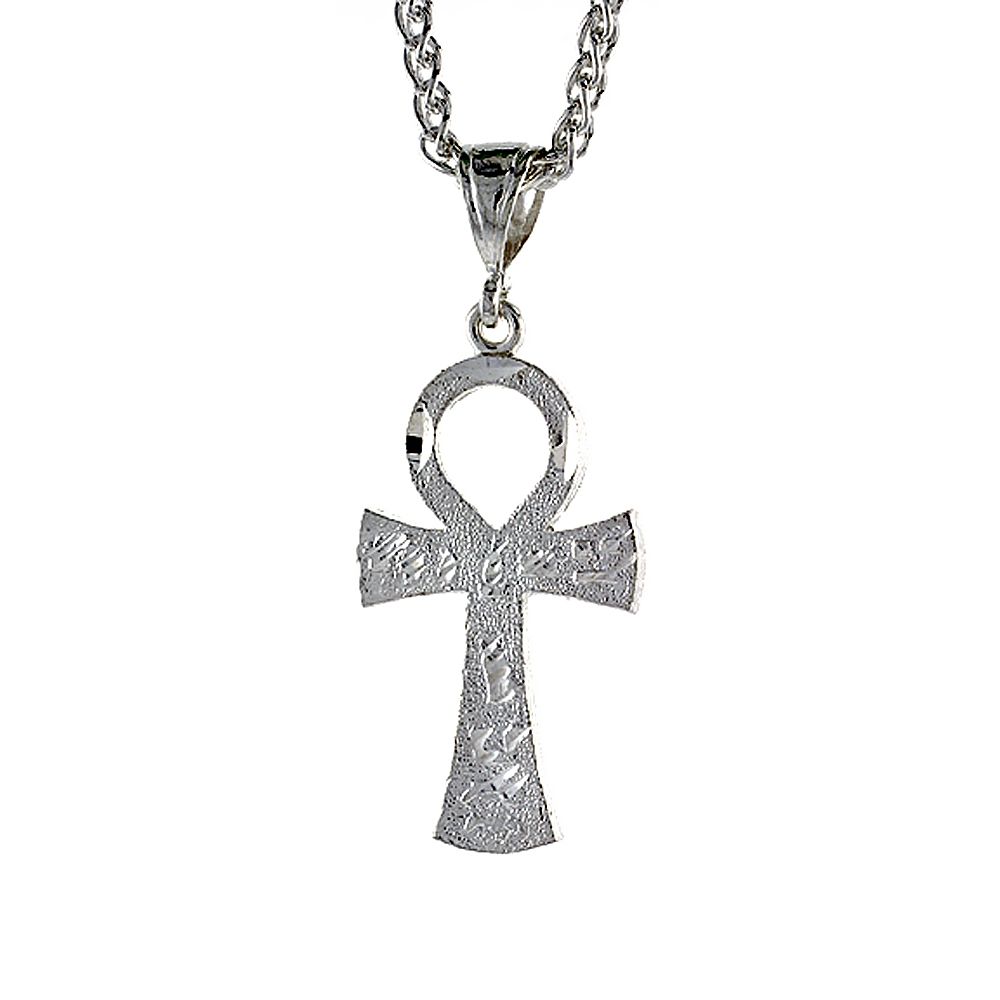 1 5/8 inch Large Sterling Silver Ankh Cross Pendant for Men Diamond Cut finish