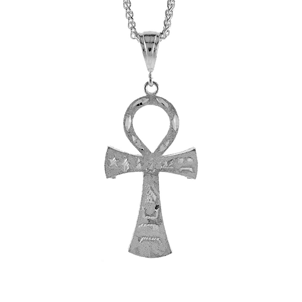 2 1/2 in. (63 mm) Large Sterling Silver Ankh Cross Pendant for Men Diamond Cut finish