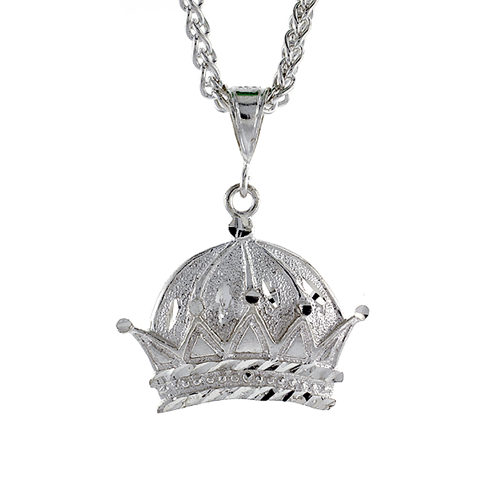 1 inch Sterling Silver Crown Pendant for Men Diamond Cut finish