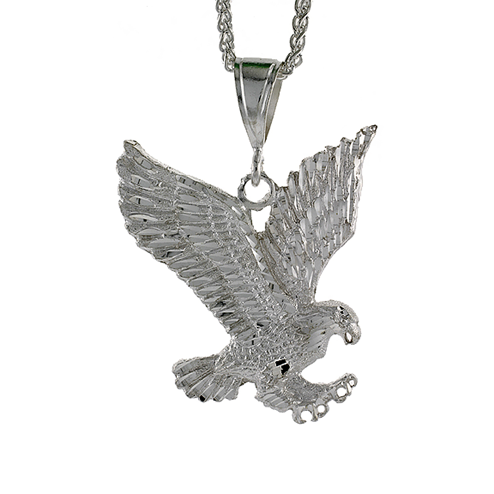 2 5/16 inch Large Sterling Silver Eagle Pendant for Men Diamond Cut finish