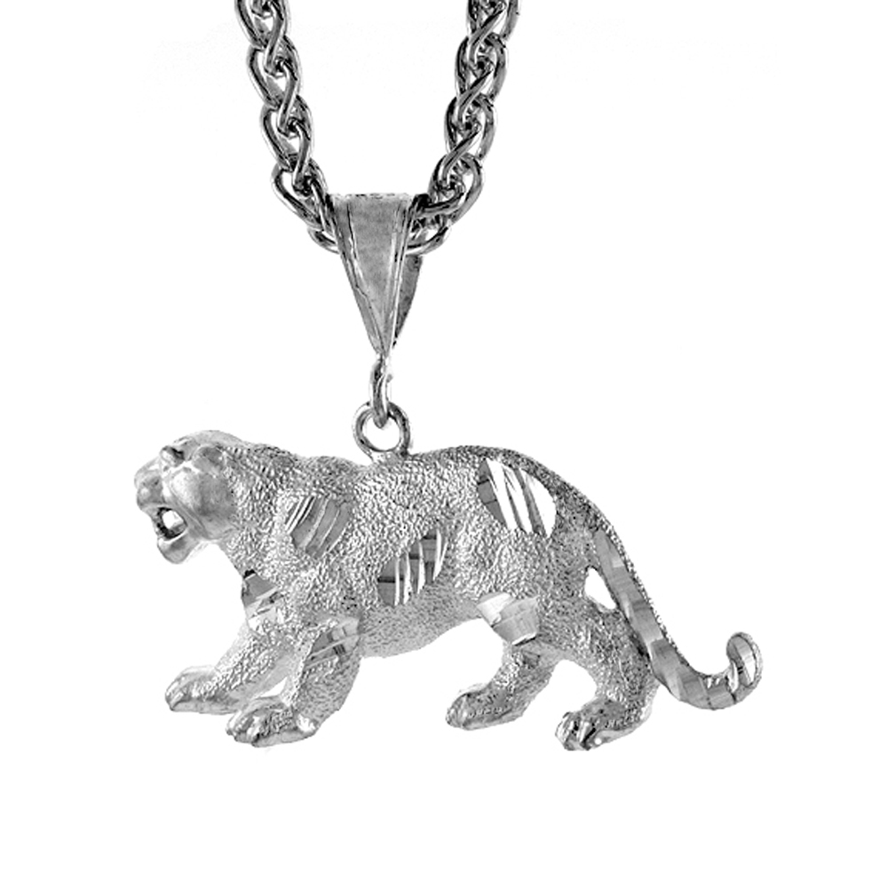 3/4 inch Large Sterling Silver Panther Pendant for Men Diamond Cut finish