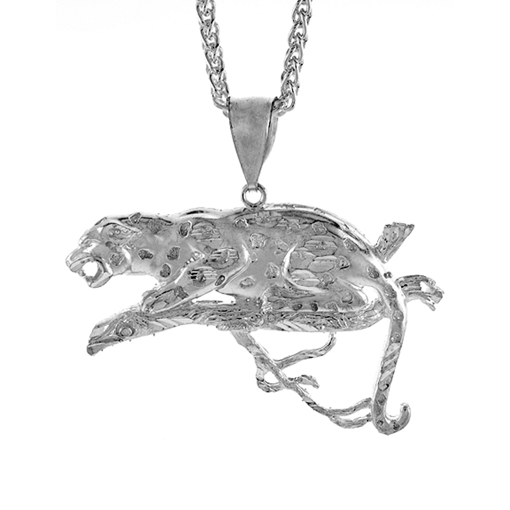 1 5/8 inch Large Sterling Silver Leopard Pendant for Men Diamond Cut finish