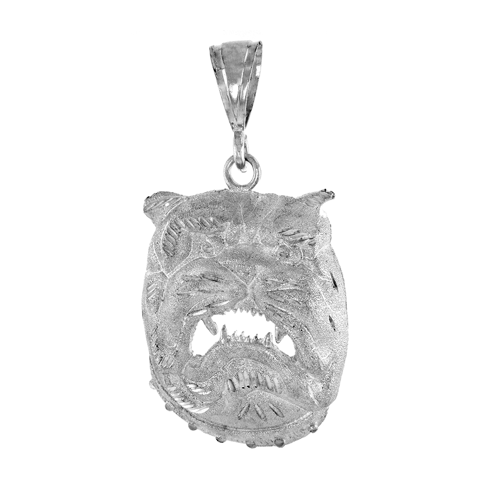 2 1/8 inch Large Sterling Silver Bulldog Pendant for Men Diamond Cut finish