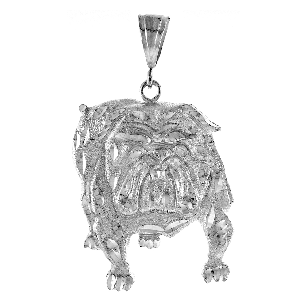 3 inch Large Sterling Silver Bulldog Pendant for Men Diamond Cut finish