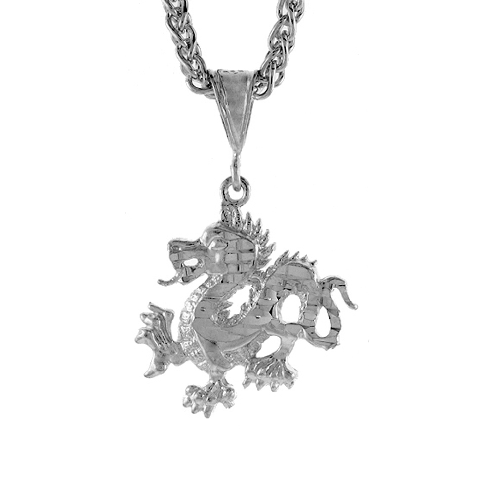 1 inch Sterling Silver Small Chinese Dragon Pendant for Men Diamond Cut finish