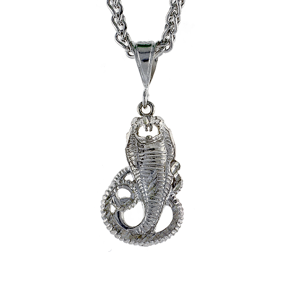 1 1/8 inch Large Sterling Silver Small Cobra Snake Pendant for Men Diamond Cut finish