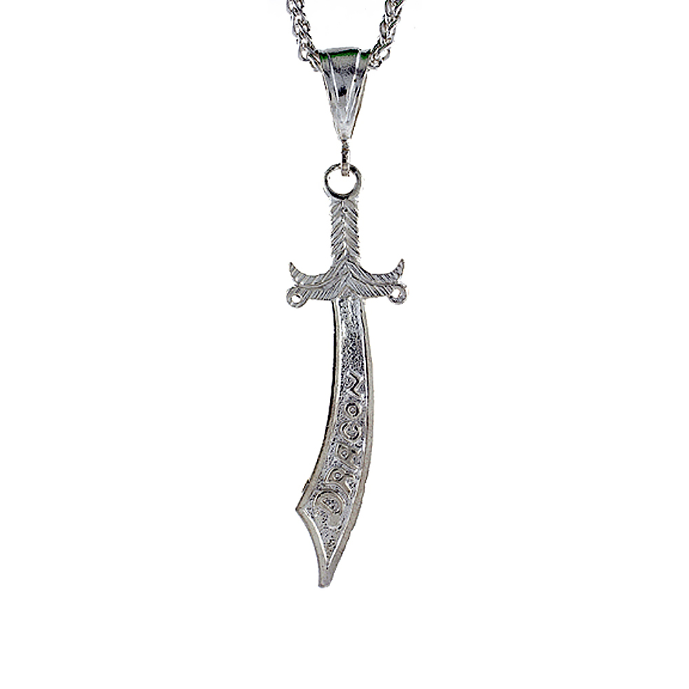 2 1/2 inch Large Sterling Silver Cutlass Sword Pendant for Men Diamond Cut finish