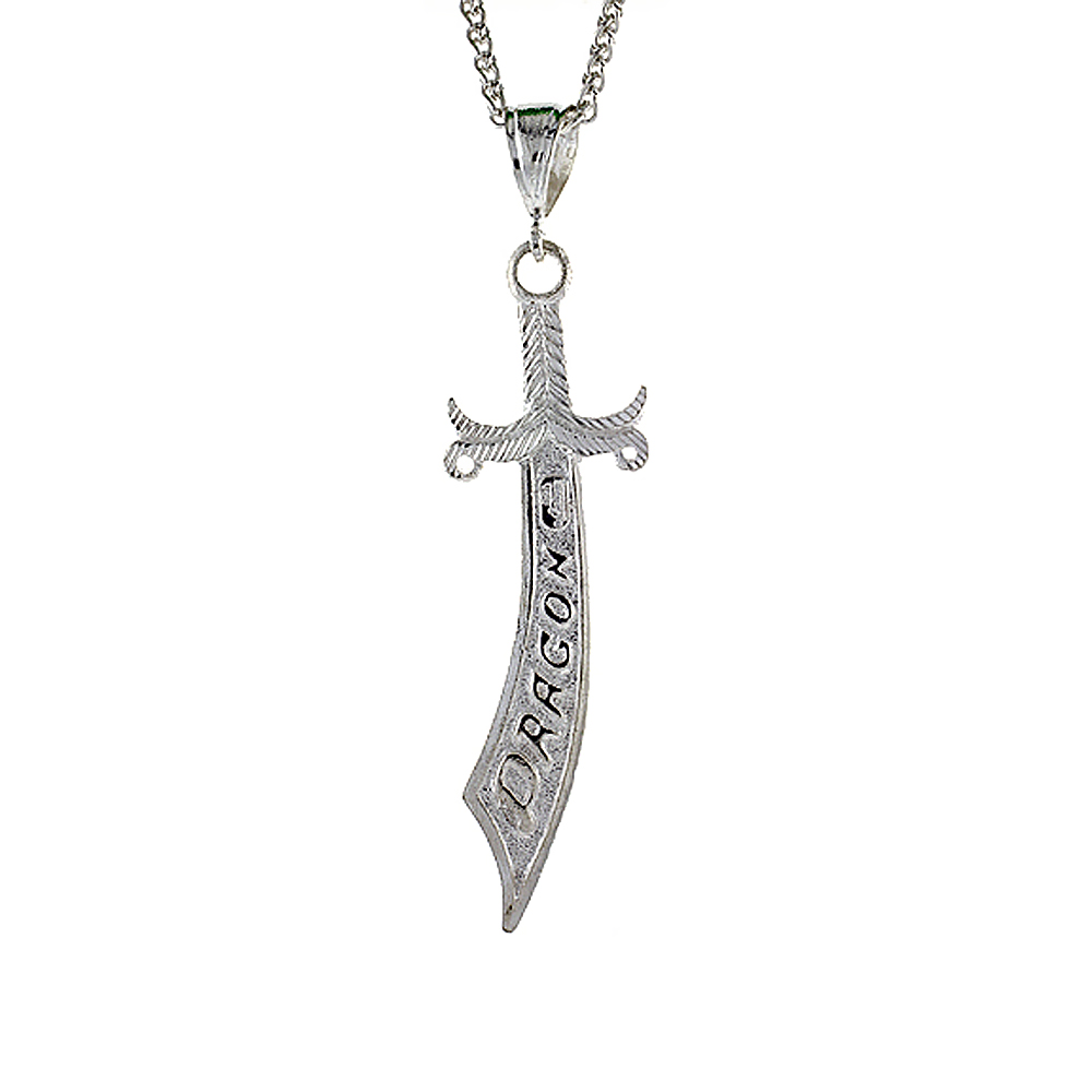 3 1/8 inch Large Sterling Silver Cutlass Sword Pendant for Men Diamond Cut finish