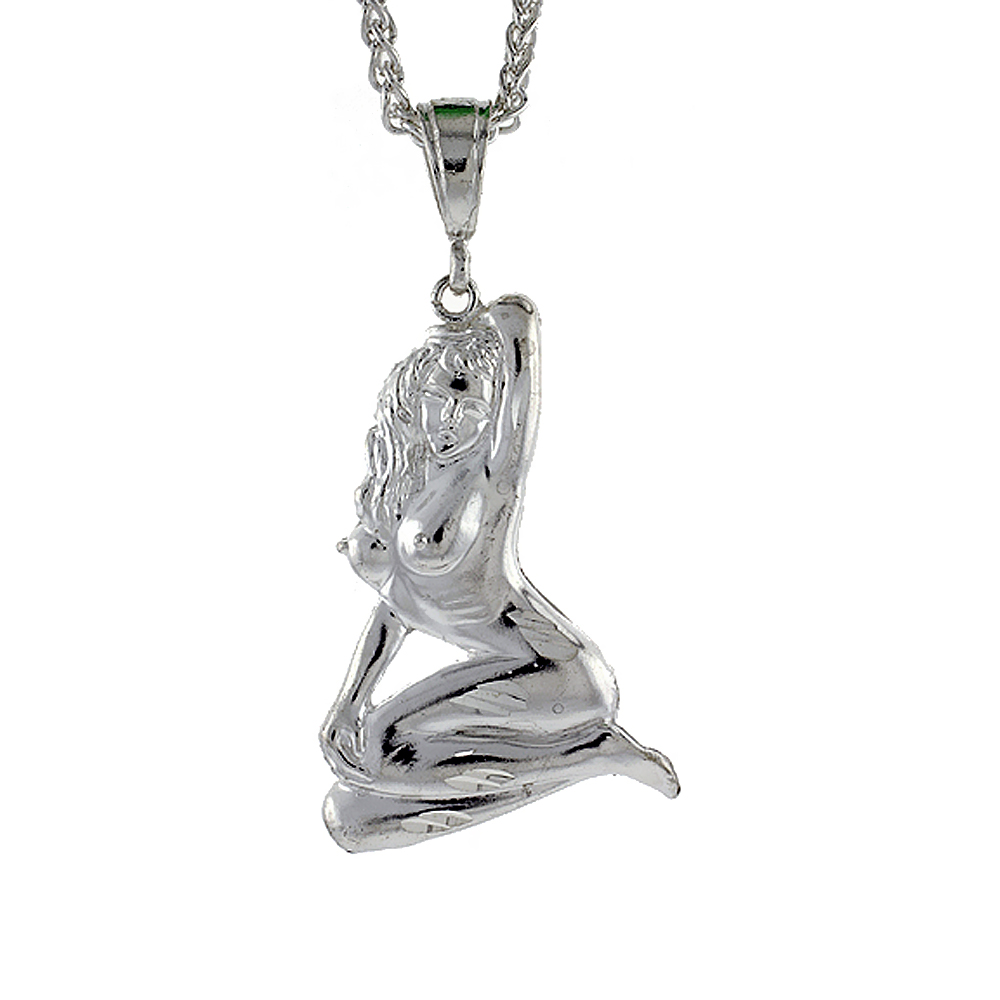 1 7/8 inch Large Sterling Silver Nude Model Pendant for Men Diamond Cut finish