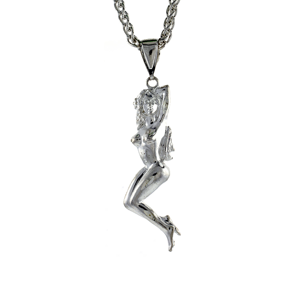 2 1/4 inch Large Sterling Silver Nude Model Pendant for Men Diamond Cut finish