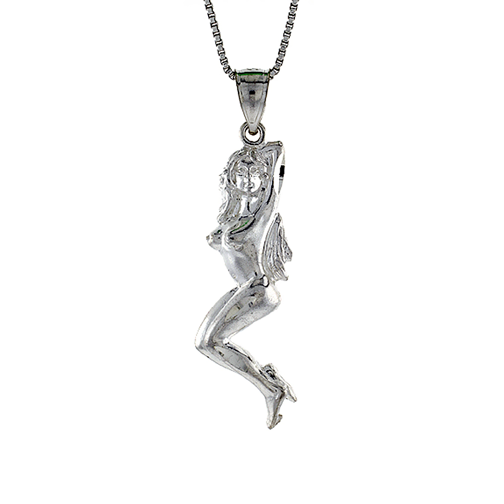 2 inch Large Sterling Silver Nude Model Pendant for Men Diamond Cut finish