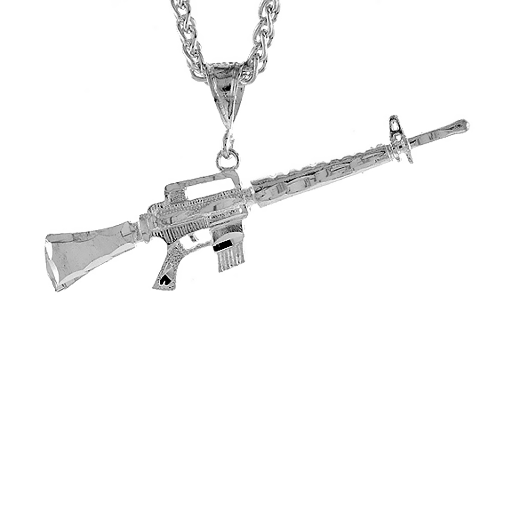 5/8 inch Sterling Silver M-16 Rifle Pendant for Men Diamond Cut finish small