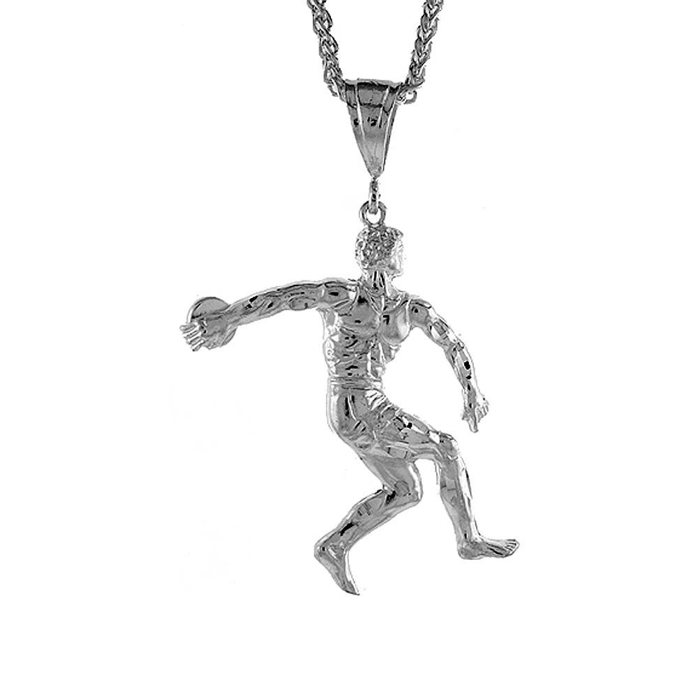 2 1/4 inch Large Sterling Silver Discus Thrower Pendant for Men Diamond Cut finish