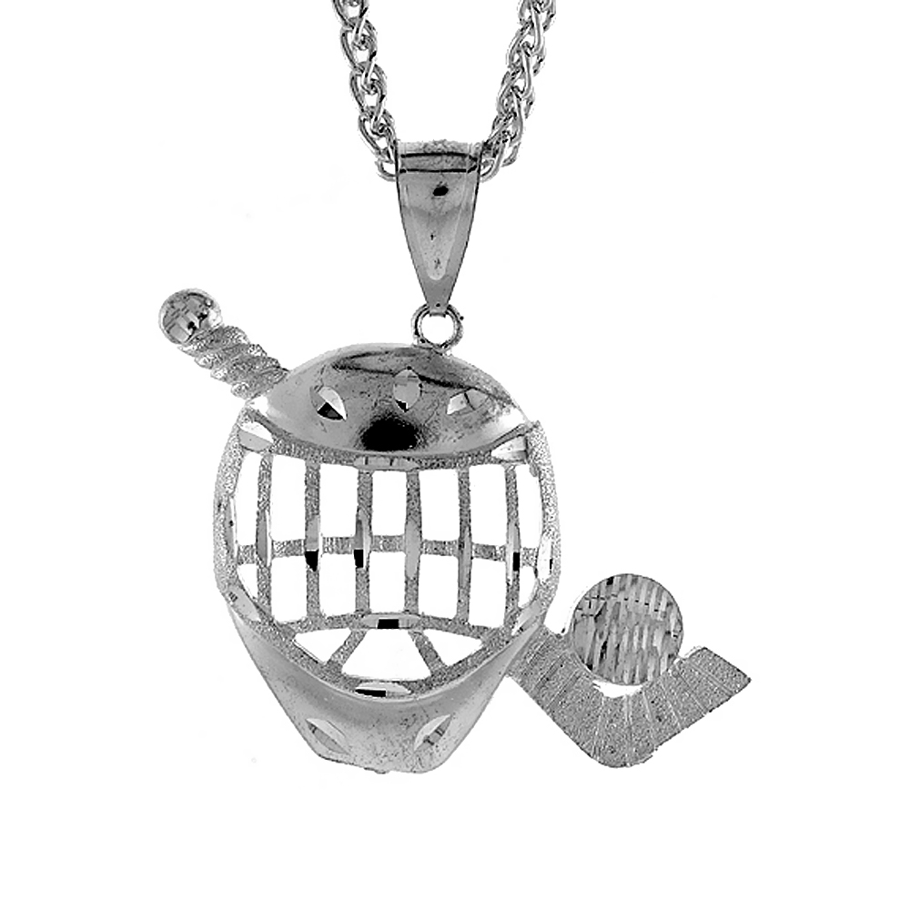 1 1/2 inch Large Sterling Silver Hockey Pendant for Men Diamond Cut finish