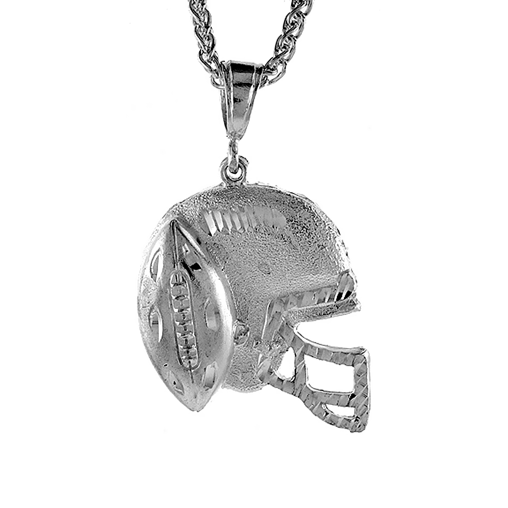 1 5/8 inch Large Sterling Silver Football Helmet Pendant for Men Diamond Cut finish