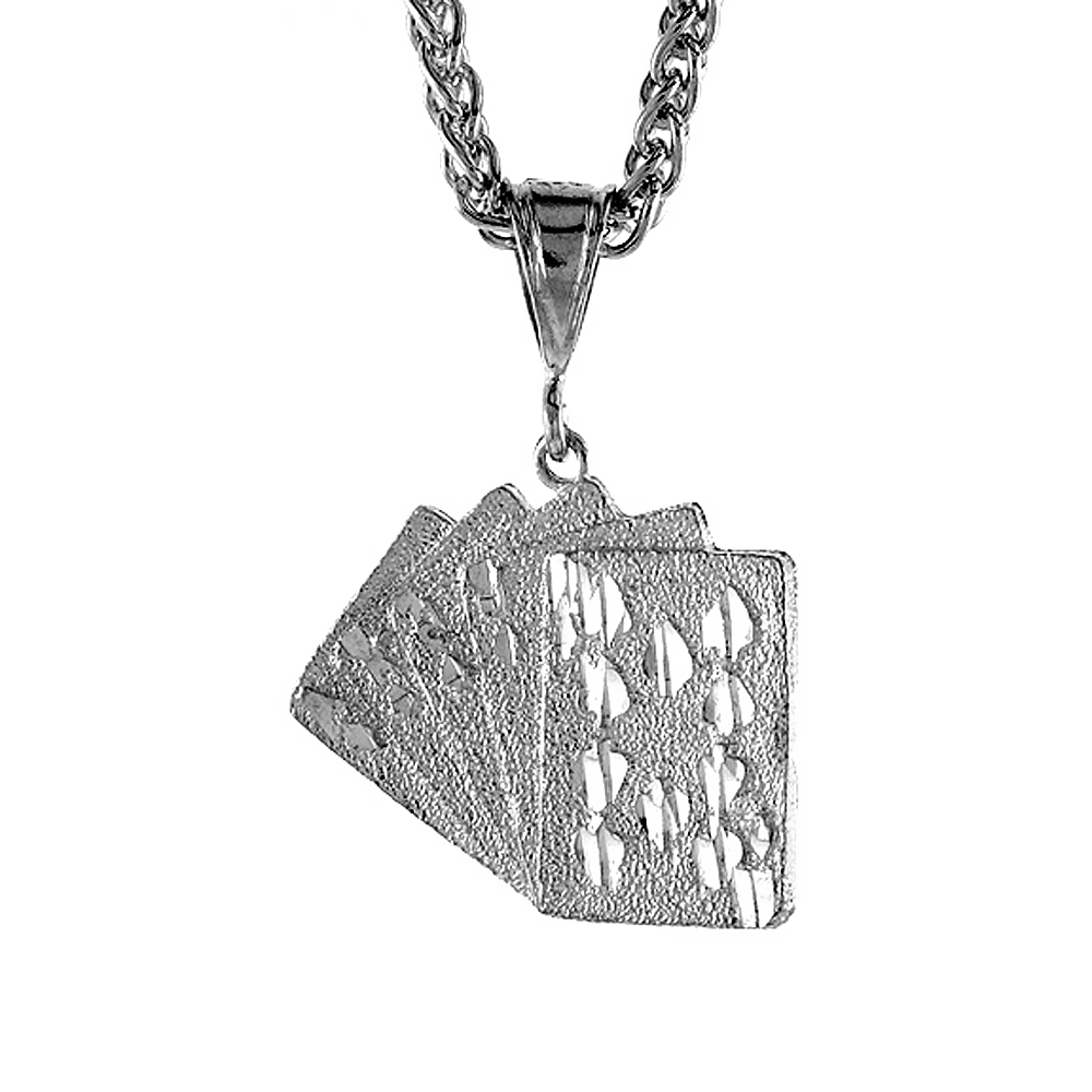 15/16 inch Large Sterling Silver Small Royal Flush Pendant for Men Diamond Cut finish