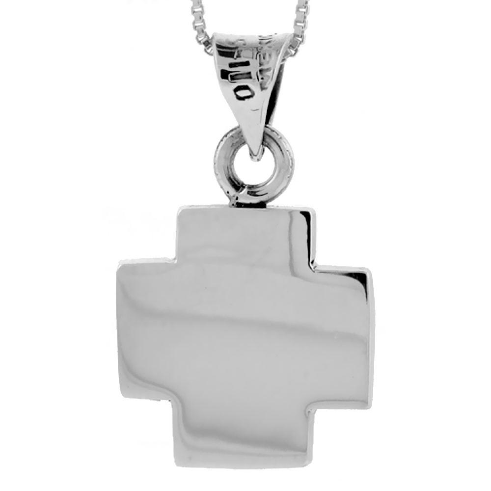 Sterling Silver Cross Pendant Highly Polished Handmade, 7/8 inch