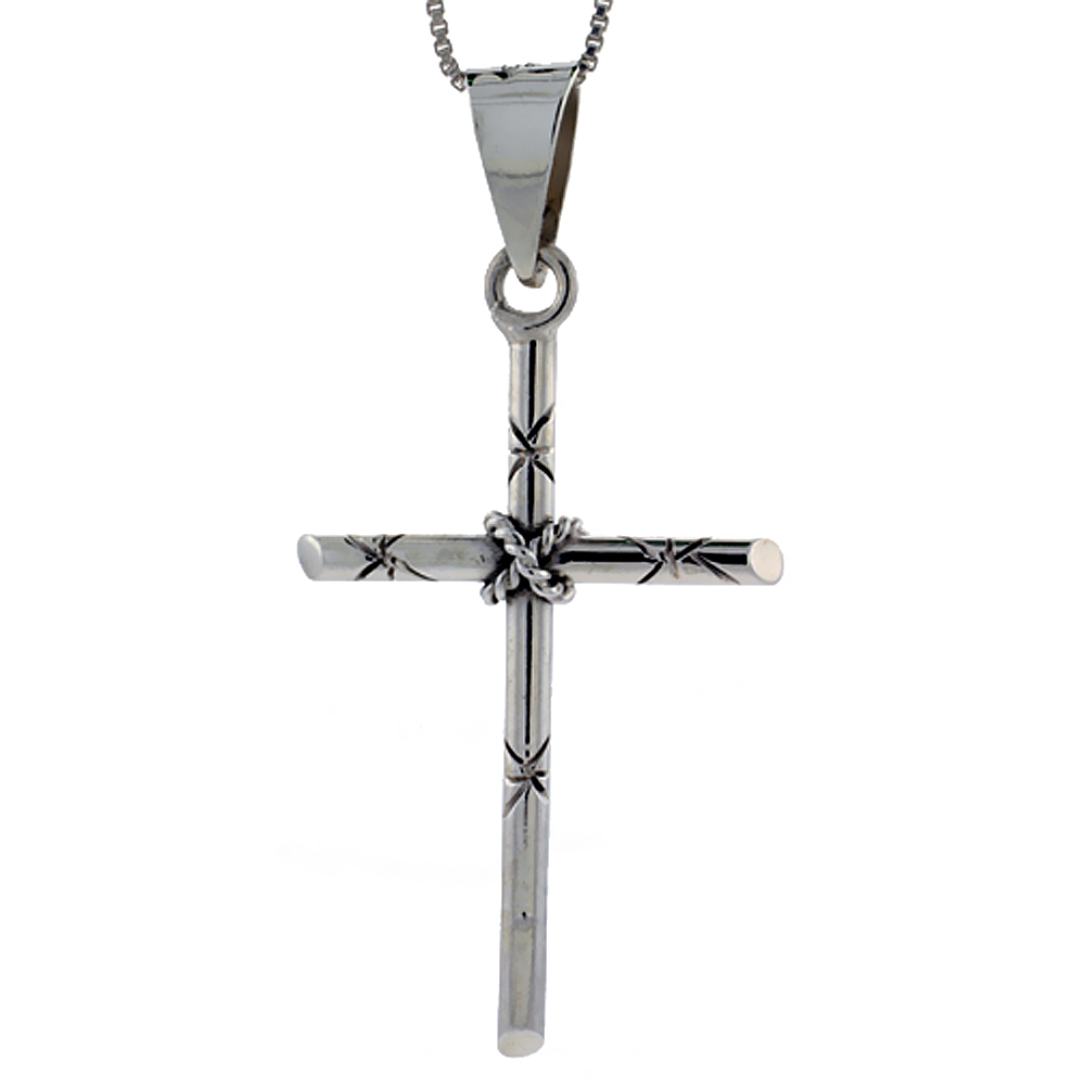 Sterling Silver Rope Cross Pendant Handmade, 1 3/4 inch