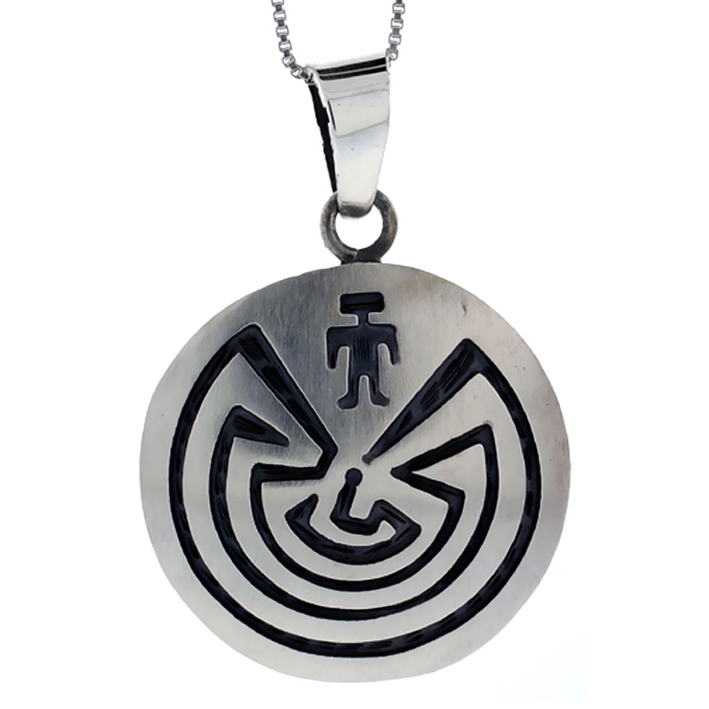 Sterling Silver Maze Pendant Handmade, 1 5/16 inch long