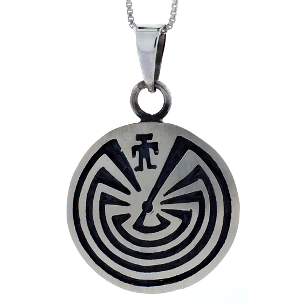 Sterling Silver Maze Pendant Handmade, 1 1/8 inch long