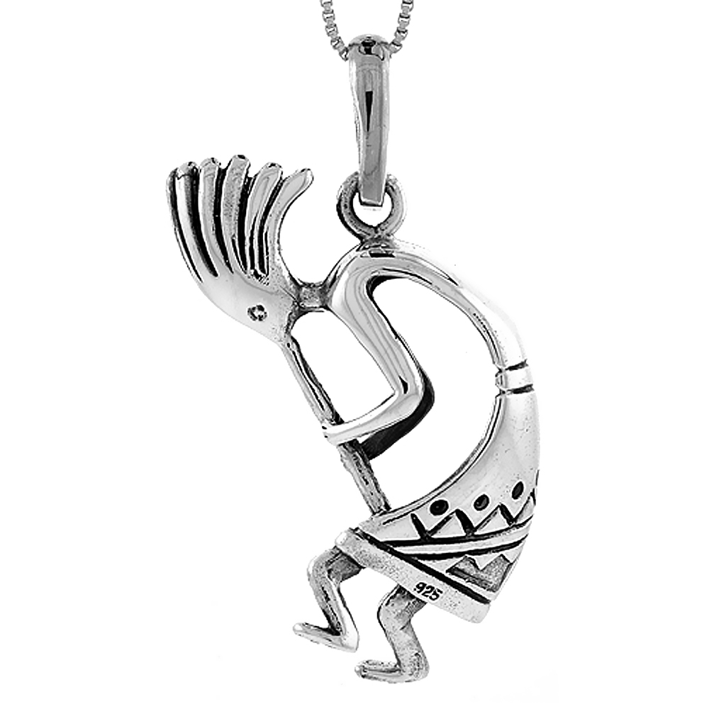 Sterling Silver Large Kokopelli Pendant Handmade, 1 3/4 inch long