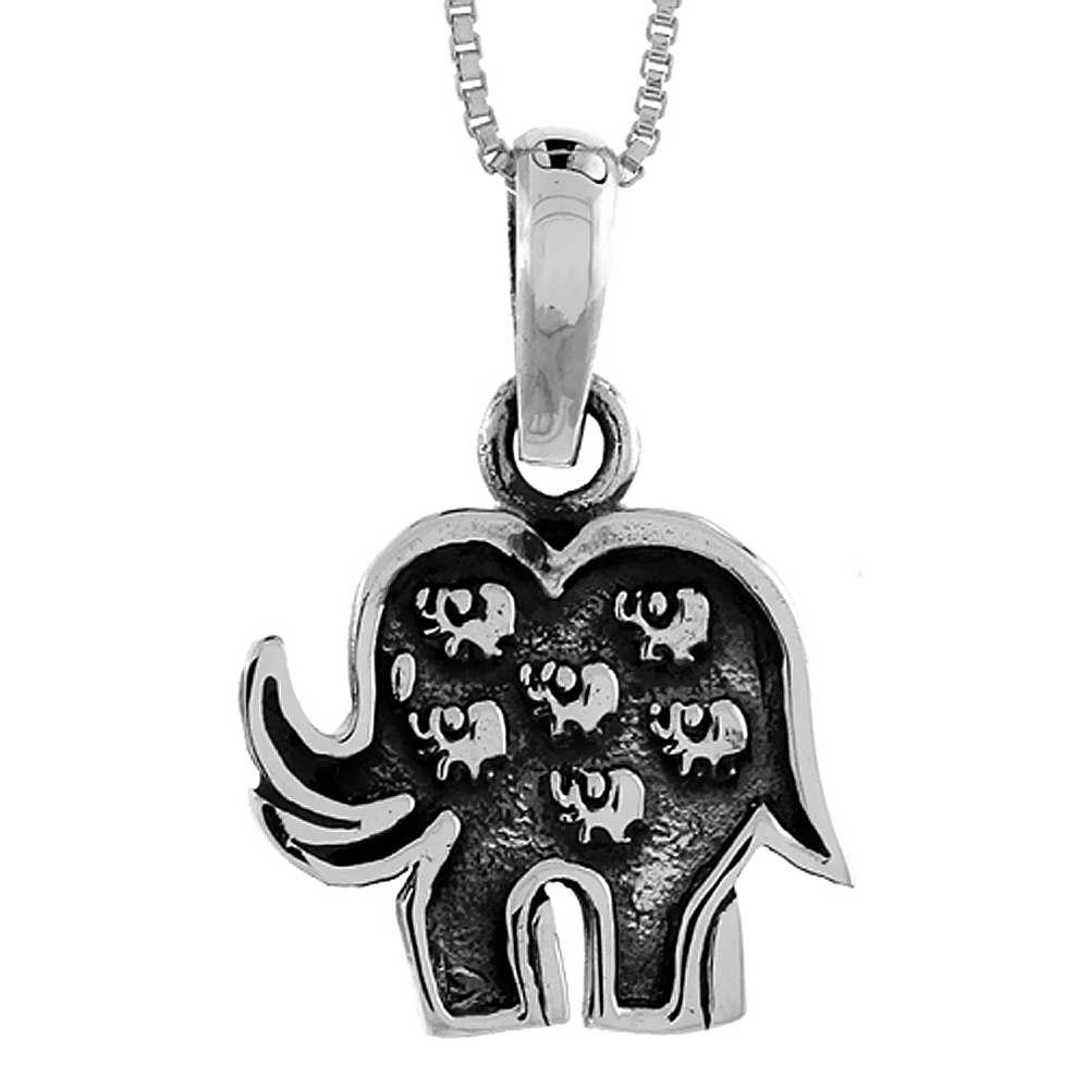 Sterling Silver Lucky 7 Elephant Pendant Handmade, 3/4 inch long