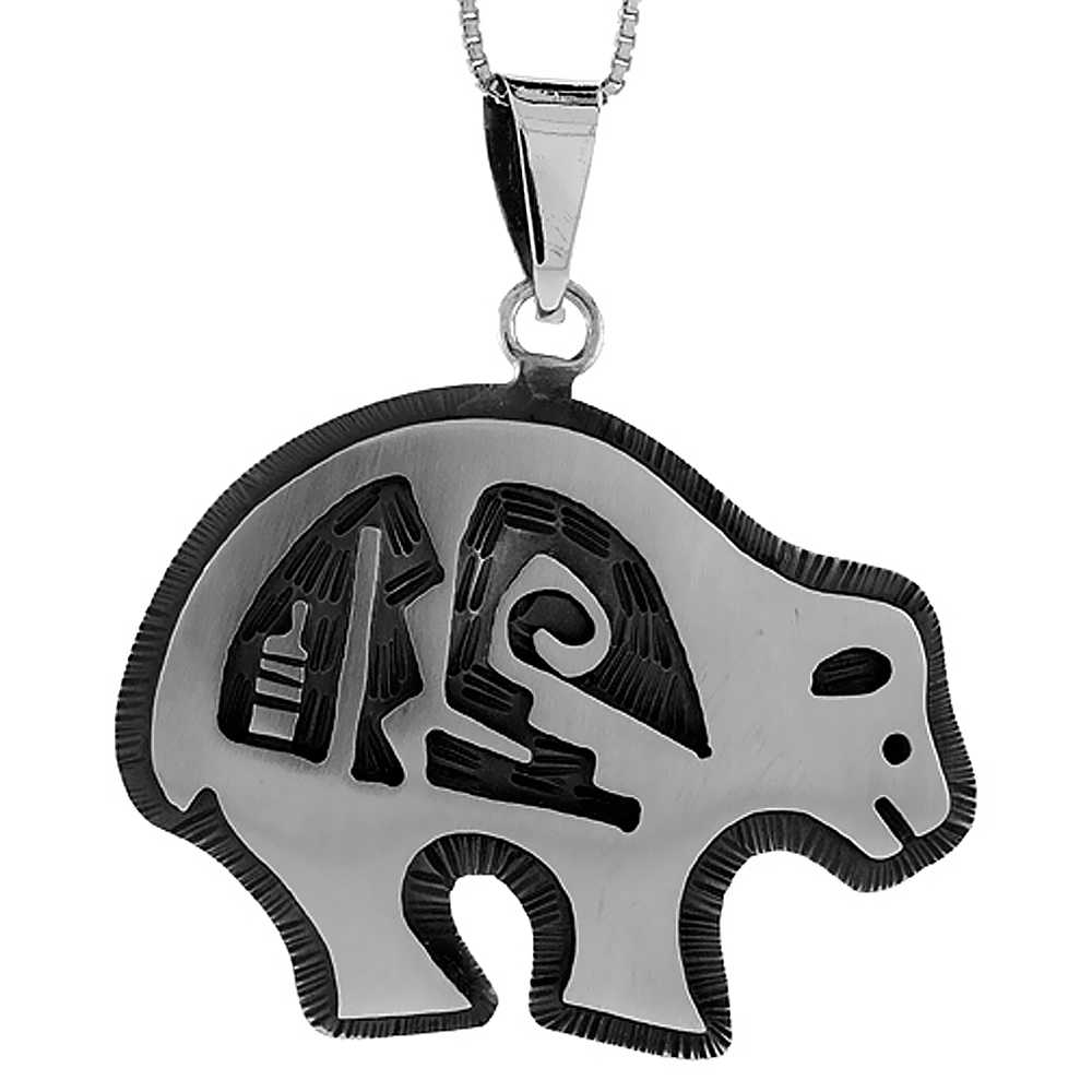 Sterling Silver Bear Pendant Handmade, 1 3/8 inch long