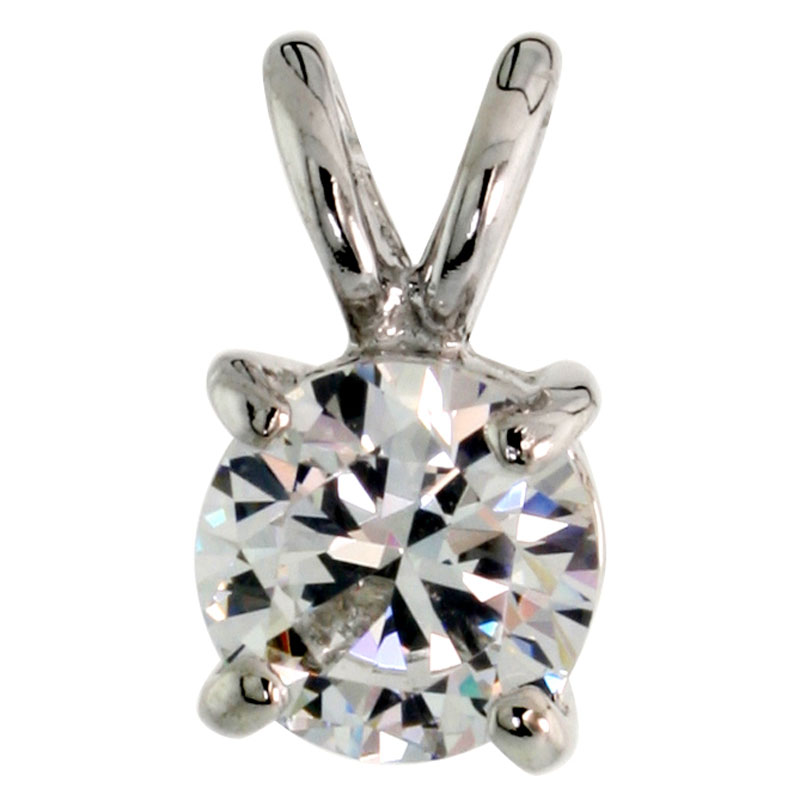 Sterling Silver Basket Set Round Stone Rabbit Bale Pendant, 6mm Brilliant Cut CZ Stone, 7/16 inch tall, 18" Thin Box Chain