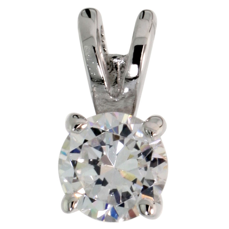 Sterling Silver Basket Set Round Stone Rabbit Bale Pendant, 5mm Brilliant Cut CZ Stone, 3/8 inch tall, 18" Thin Box Chain