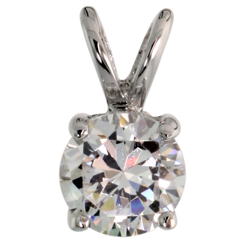 Sterling Silver Basket Set Round Stone Rabbit Bale Pendant, 6mm Brilliant Cut CZ Stone, 7/16 inch tall, 18" Thin Box Chain