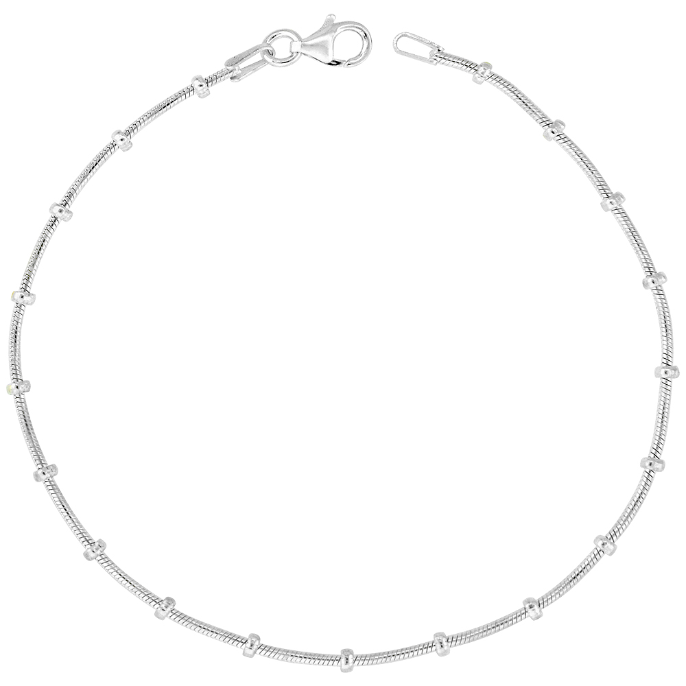 Sterling Silver Snake Chain Station Necklaces &amp; Bracelets 1mm Nickel Free Italy, sizes 7 - 30 inch