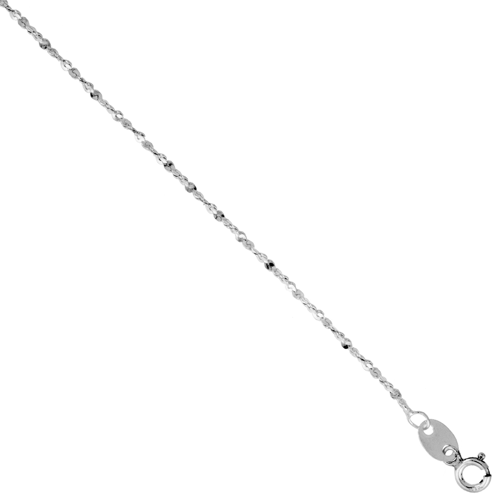 Sterling Silver Italian Twisted Serpentine Chain Diamond Cut 1.5mm Nickel Free, Sizes 9 - 10 inch