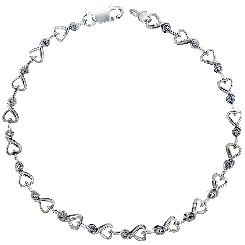 10k White Gold Cut Out Heart Diamond Tennis Bracelet 0.05 ct Diamonds, 5/32 inch wide