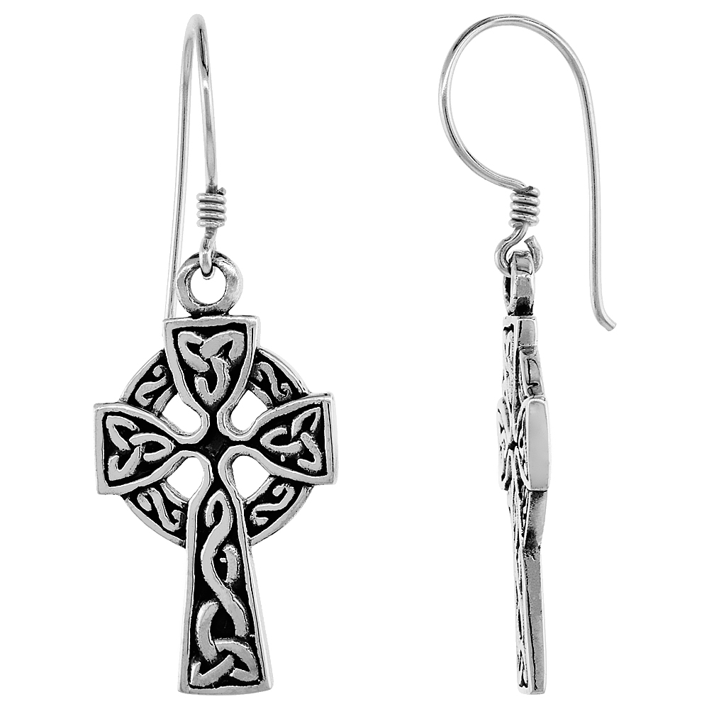 Sterling Silver Celtic Cross Earrings Triquetra Pattern,1 inch long