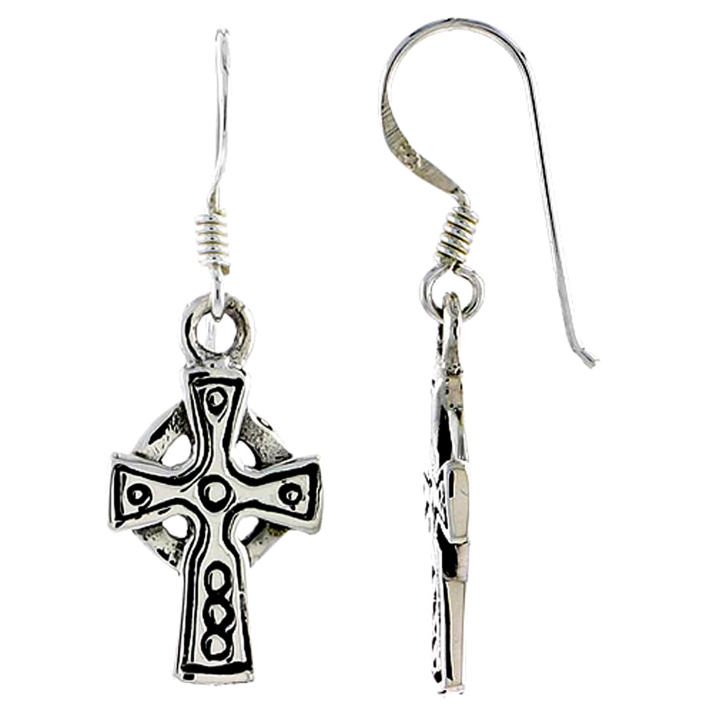 Sterling Silver Celtic Healing Cross Earrings, 3/4 inch long