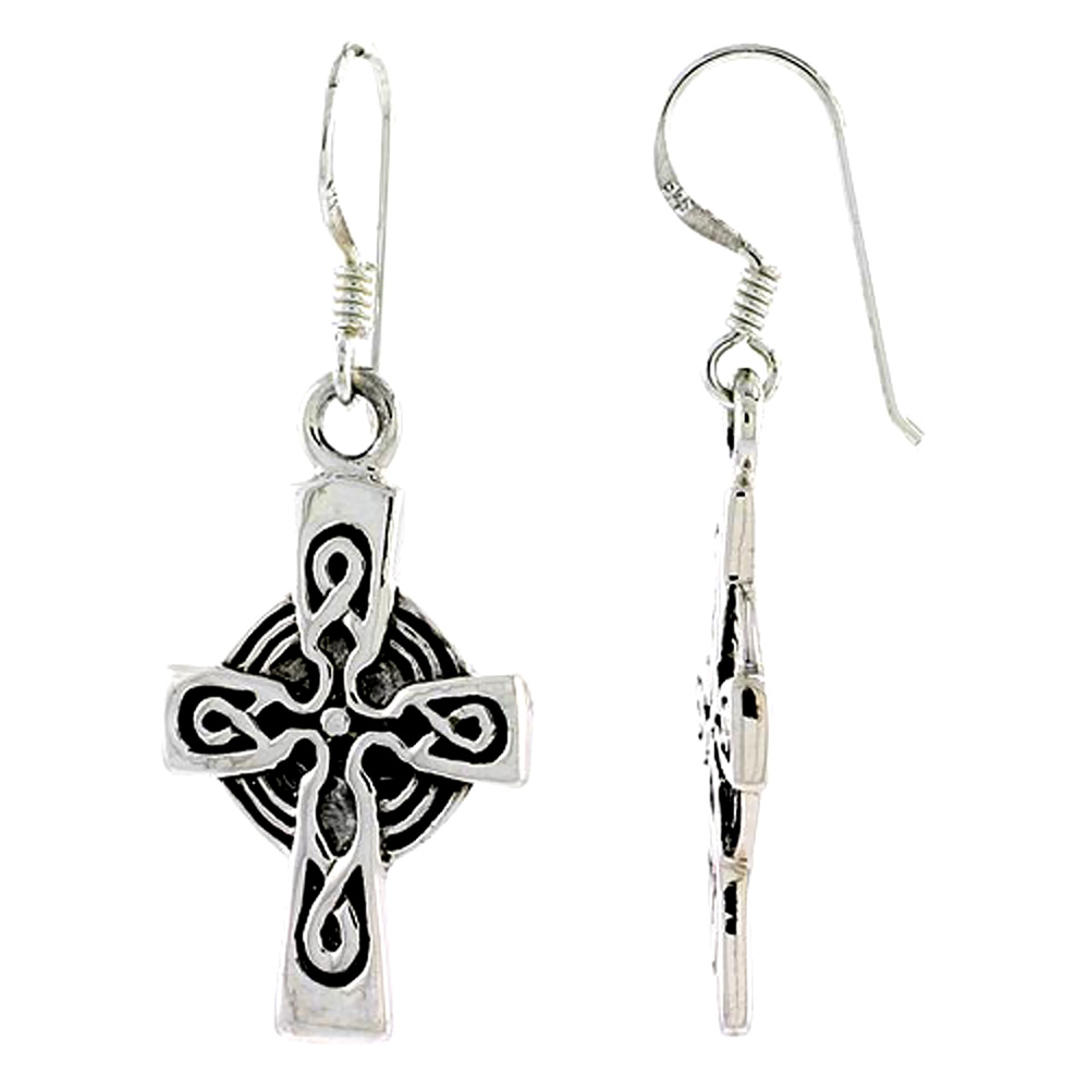 Sterling Silver Celtic Cross Earrings with Knot Patern,1 inch long