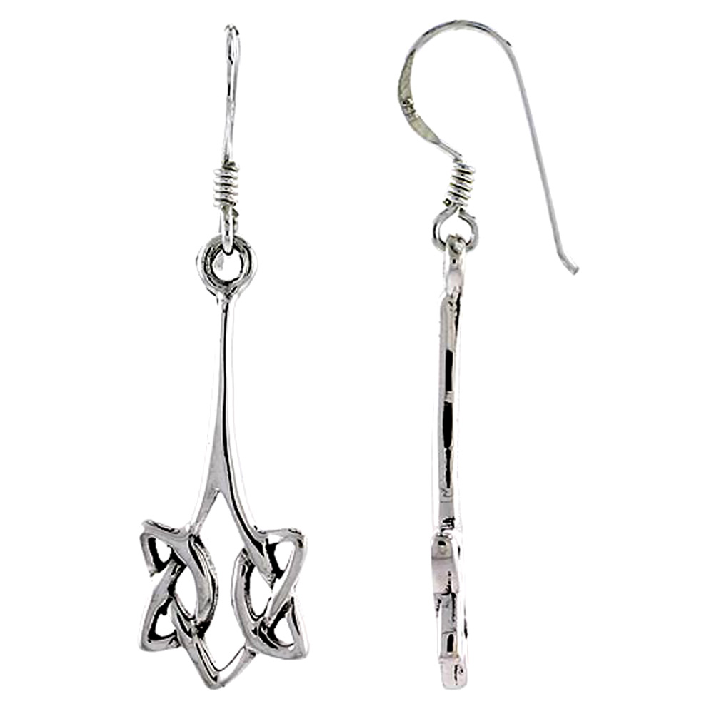 Sterling Silver Celtic Triquetras Earrings,1 1/8 inch long