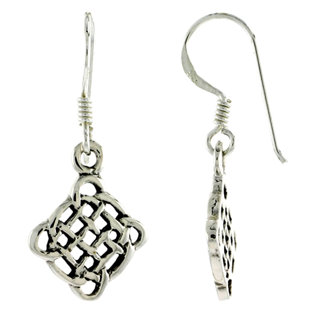 Sterling Silver Celtic Quaternary Knot Earrings, 5/8 inch long