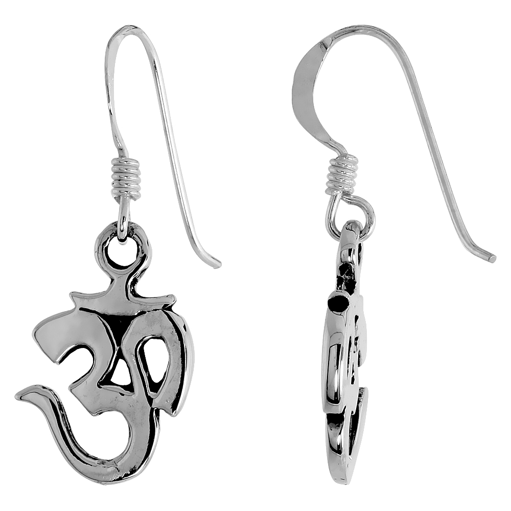 Sterling Silver Aum Earrings, 1 1/8 inch