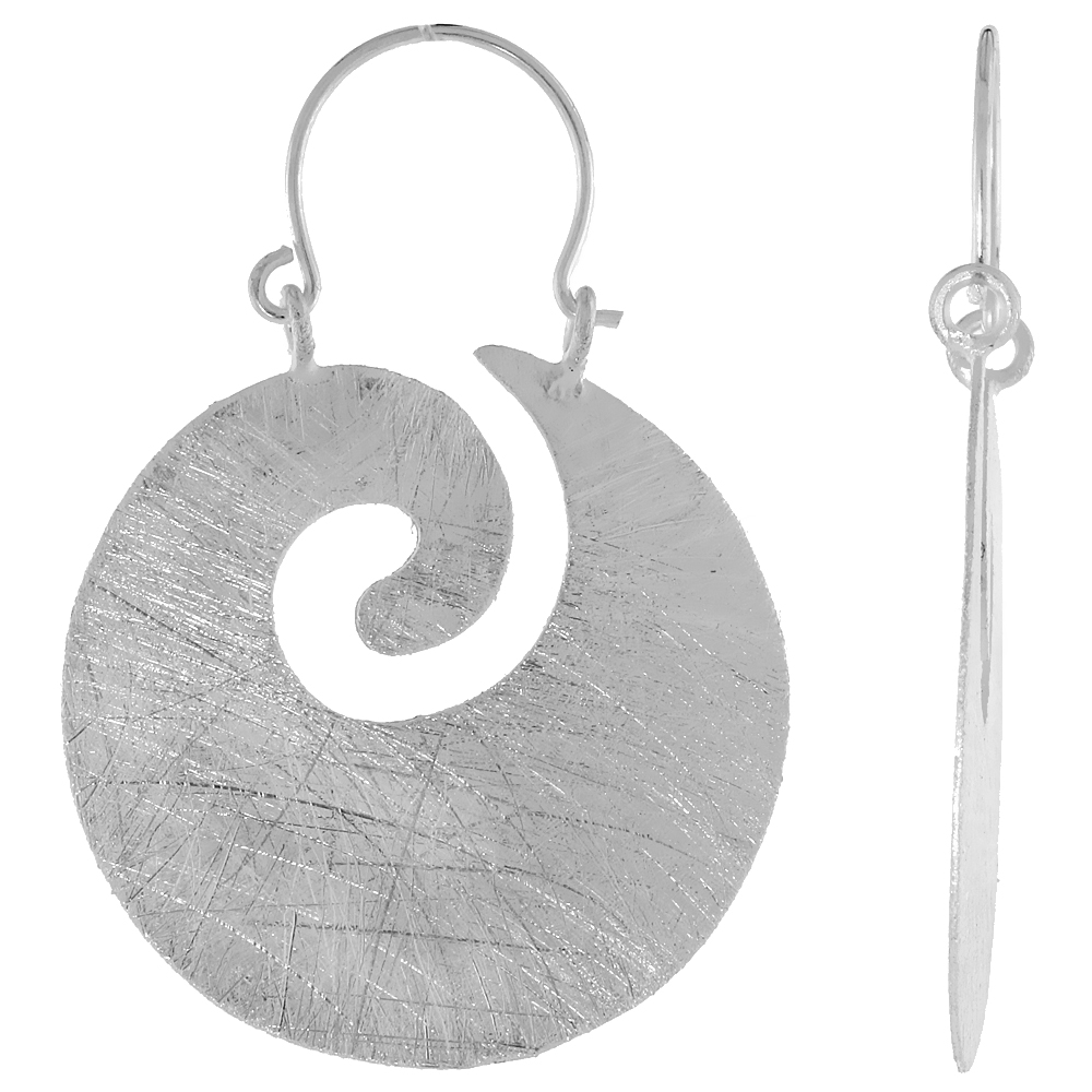 Sterling Silver Swirl Earrings Crystallized Finish, 1 1/8 inch