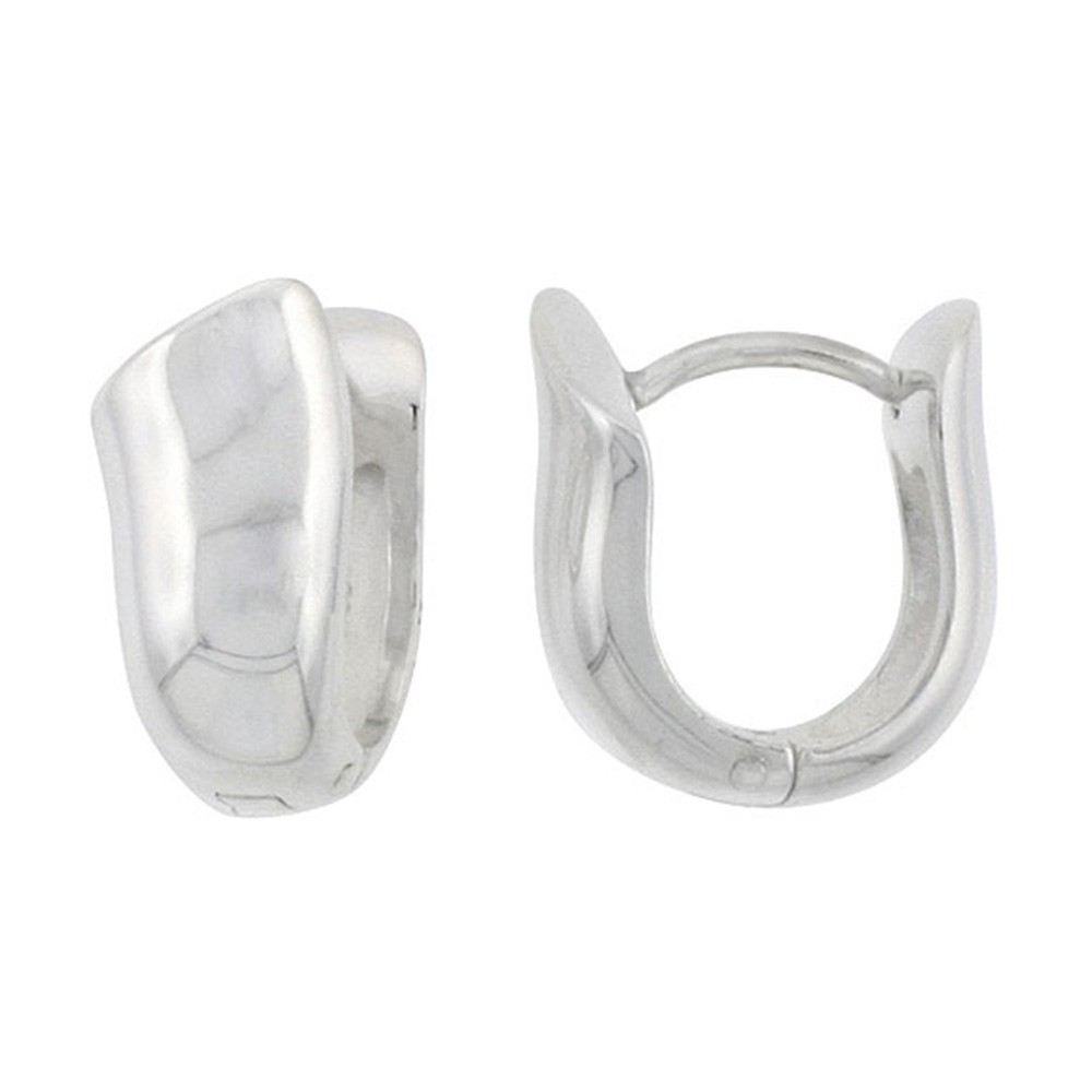 Sterling Silver Huggie Earrings U-Shape Flawless Finish, 1/2 inch